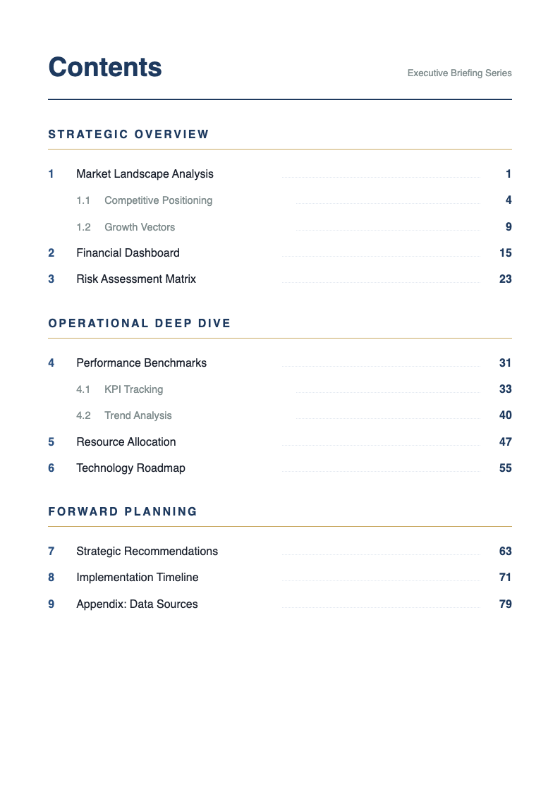 Executive summary book table of contents